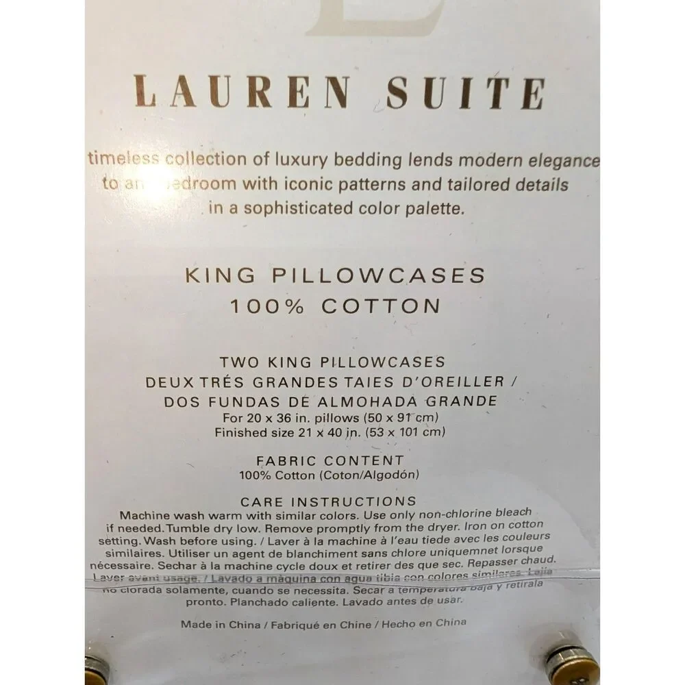 VTG Lauren Ralph Lauren Suite Two King Pillowcases Navy LS Glen Plaid 21x40 in